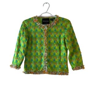 Michael Simon Green Sweater w/Tulle & Celophane Trim Cardigan Sweater Sz S
